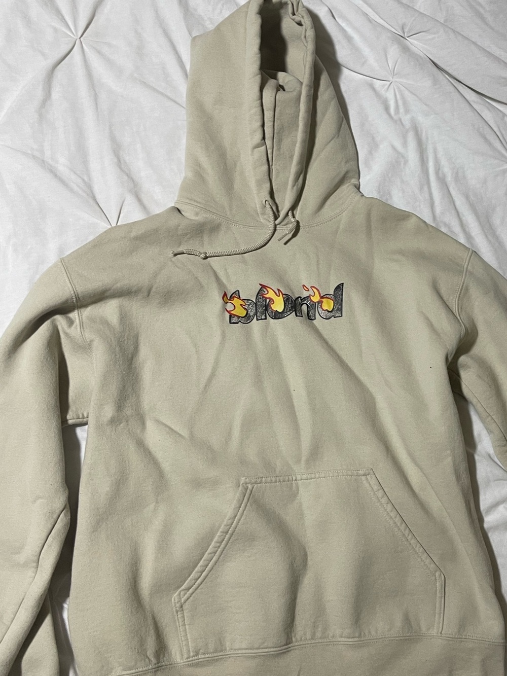 Gildan Men's Crewneck Hoodie in Light Beige with Flame Logo